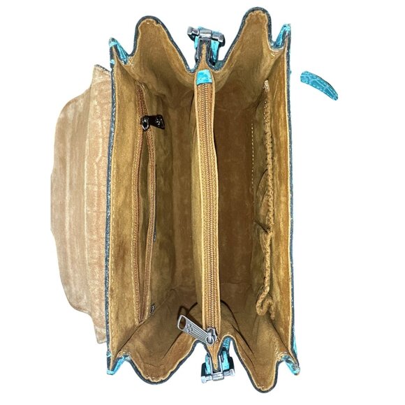 Patricia Nash Crocodile Embossed Leather Teal Handbag w/Adjustable Strap - Picture 7 of 7